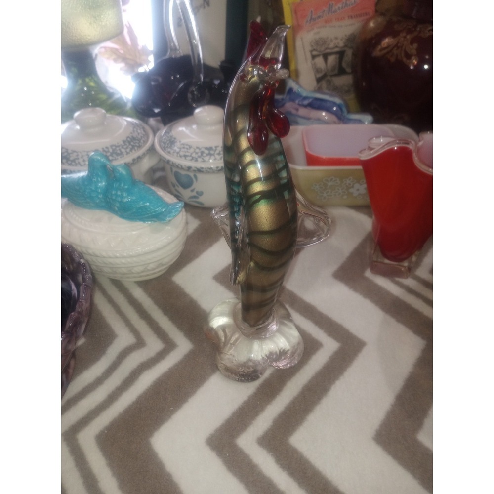 Murano‎ Glass Standing Rooster Hand Blown Elephant Footed (Chicken Fish) 10" 50s